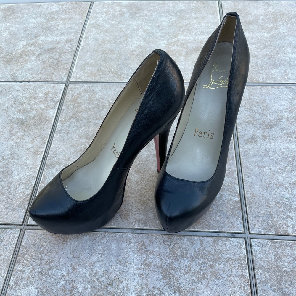 Christian Louboutin black leather platform pumps